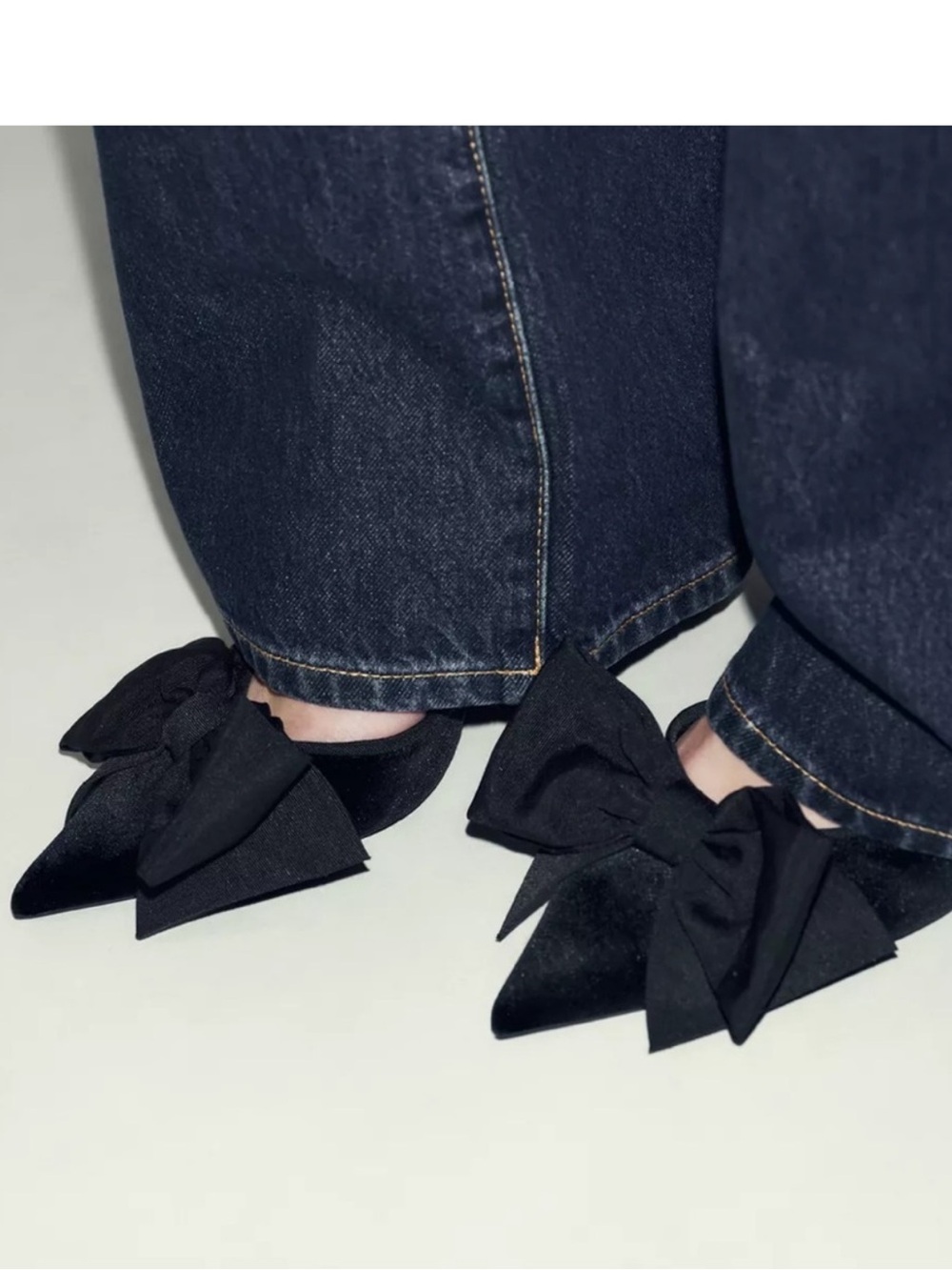 Zara Black Pointed Toe Heels with Bow Detail